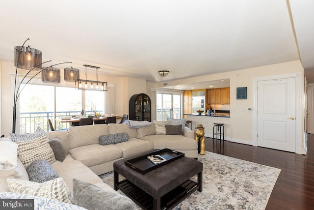 living room featuring dark hardwood / wood-style floors