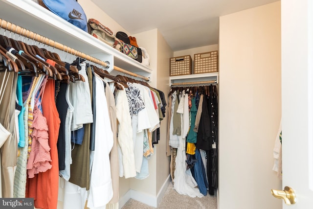 spacious closet with light colored carpet