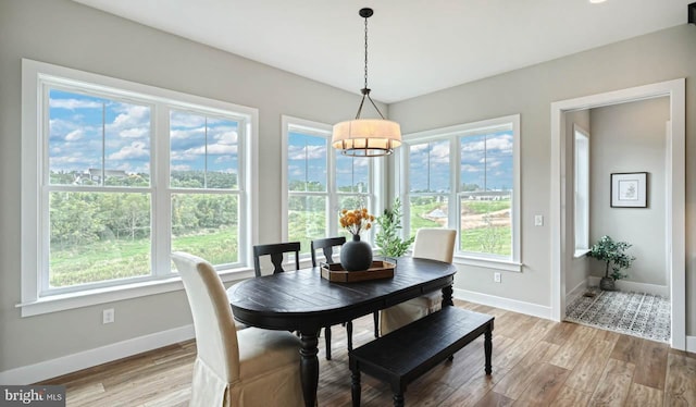 dining area with a notable chandelier and light wood-type flooring