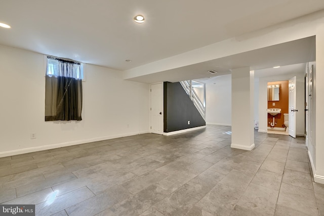 basement with sink