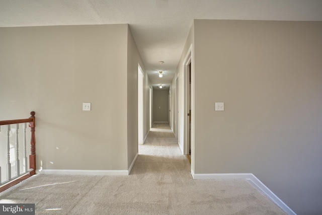 hall featuring light carpet