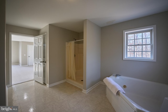 bathroom with independent shower and bath