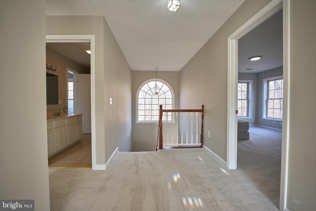 hallway with light carpet