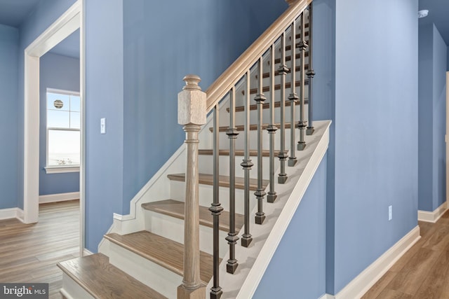 stairway featuring wood-type flooring