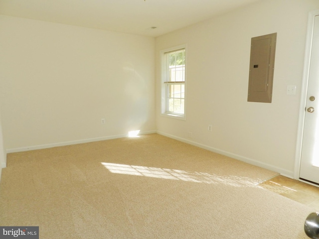 carpeted spare room featuring electric panel