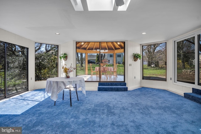 unfurnished sunroom with a skylight