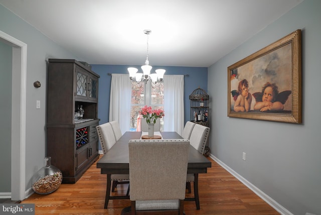 dining room featuring a notable chandelier and wood-type flooring