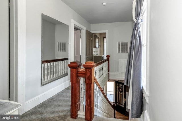 hallway with carpet floors