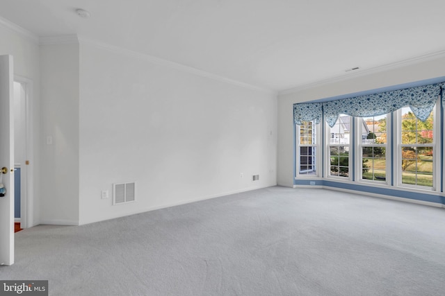 carpeted empty room featuring crown molding