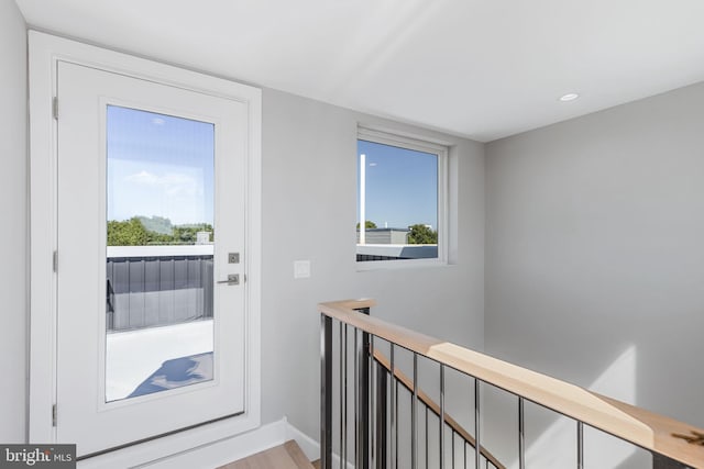 doorway to outside featuring light wood-type flooring and plenty of natural light