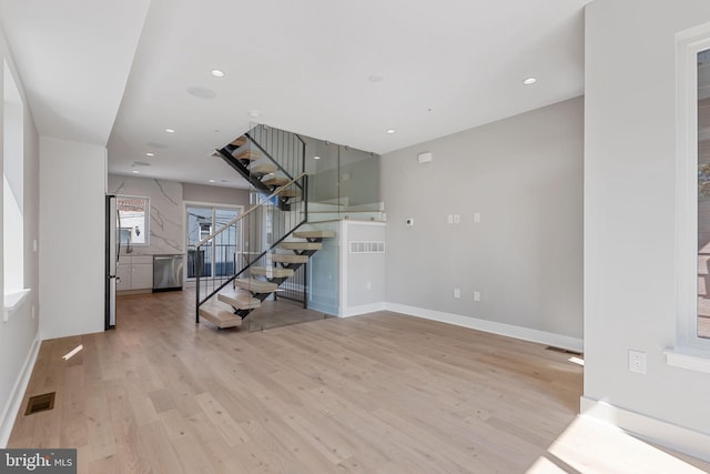 interior space with light hardwood / wood-style floors