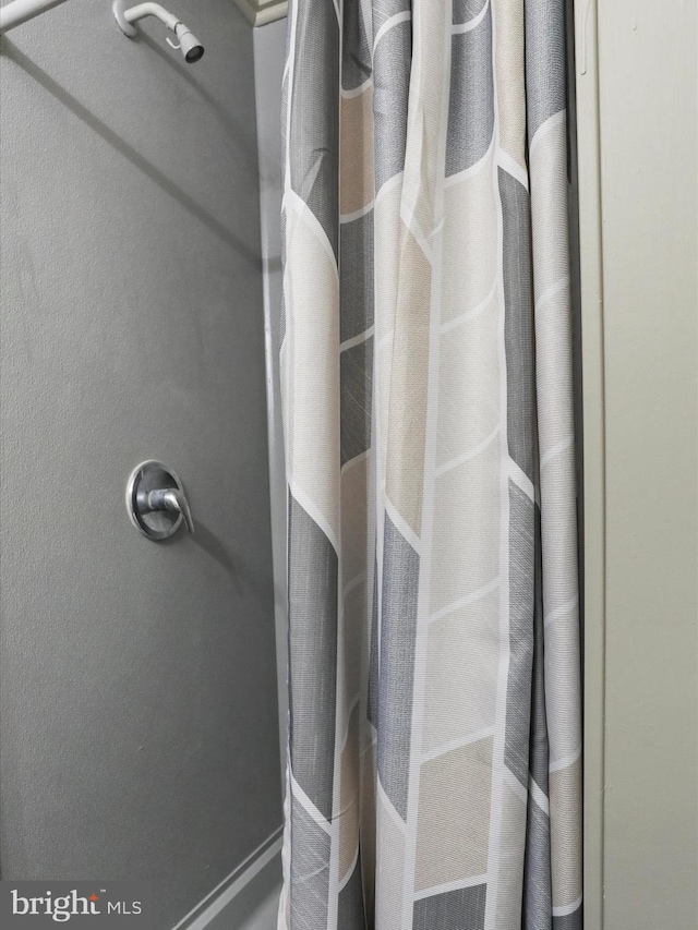 interior details with curtained shower