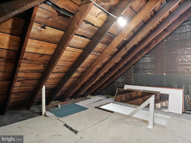 view of unfinished attic