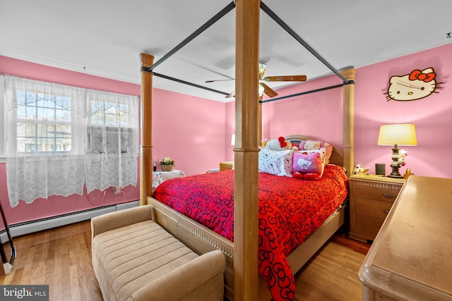 bedroom with light wood-type flooring and ceiling fan