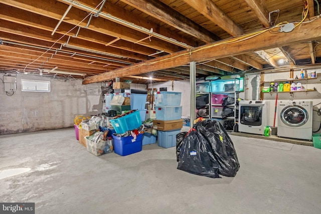 basement featuring washing machine and dryer