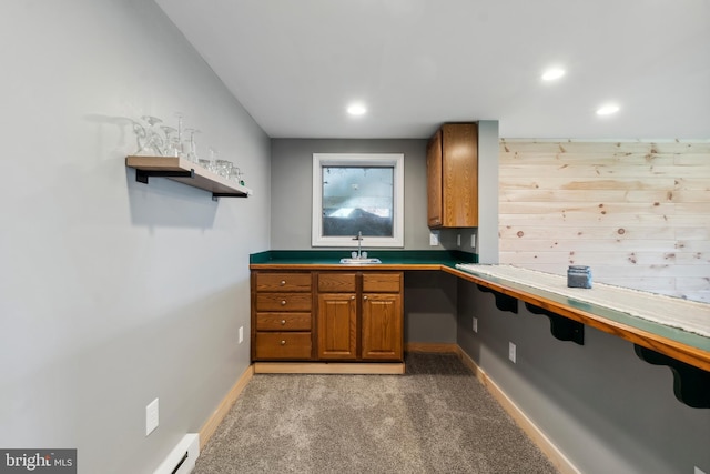 kitchen with sink and light carpet