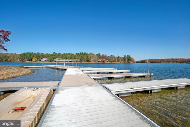 view of dock with a water view