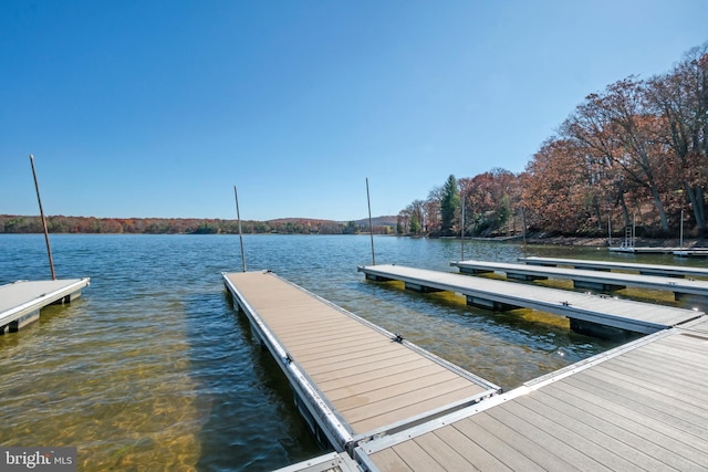 view of dock with a water view