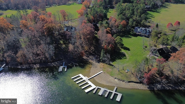 drone / aerial view with a rural view and a water view