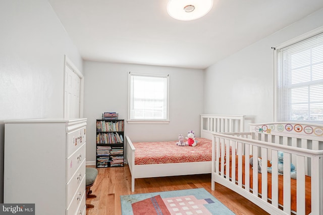 bedroom featuring multiple windows and hardwood / wood-style flooring