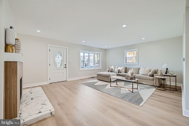 living room with light wood-type flooring