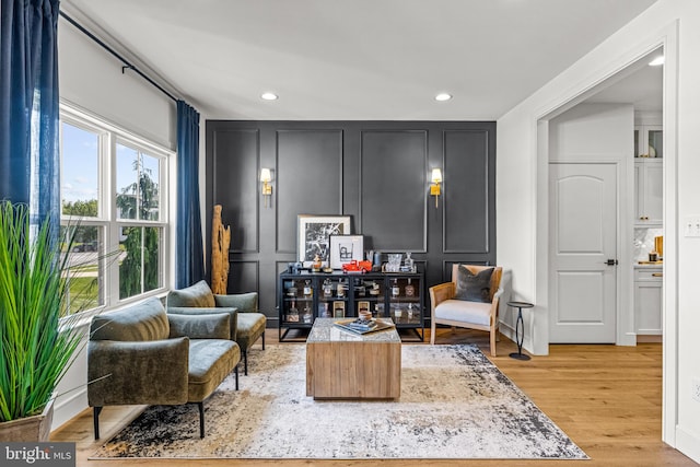 living area with light wood-type flooring