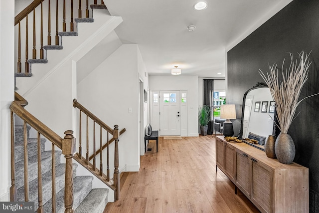 foyer with light wood-type flooring