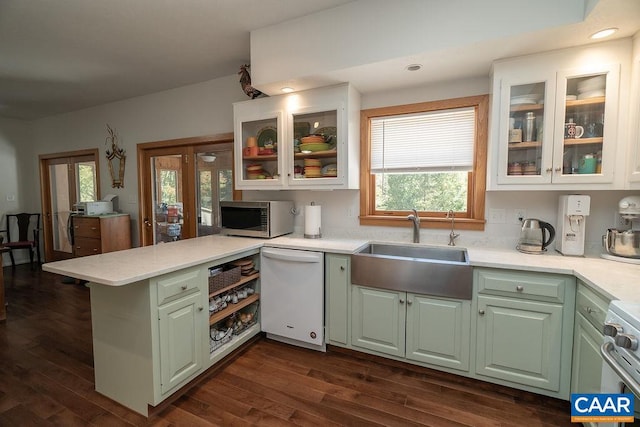 kitchen with stainless steel appliances, plenty of natural light, and dark hardwood / wood-style flooring