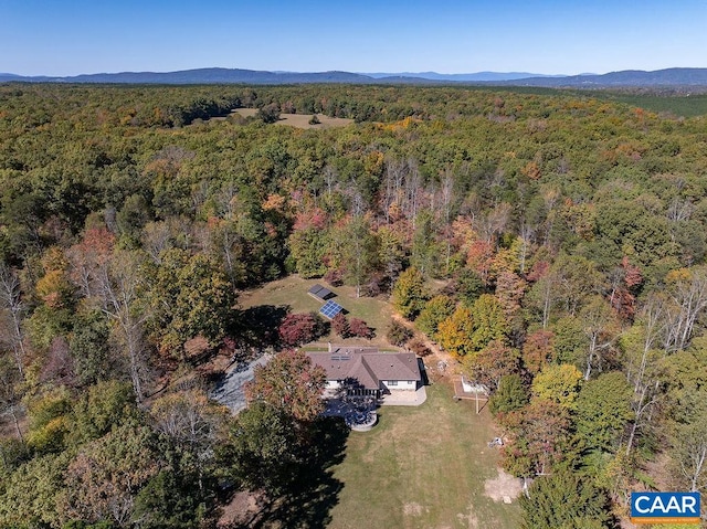 drone / aerial view featuring a mountain view