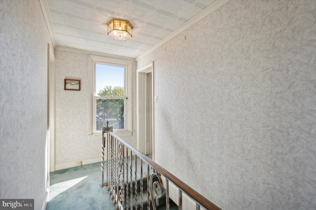 hallway featuring crown molding