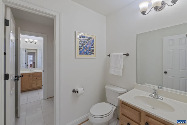 bathroom with vanity, toilet, and tile patterned flooring