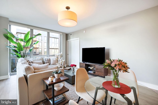 living room featuring light hardwood / wood-style flooring