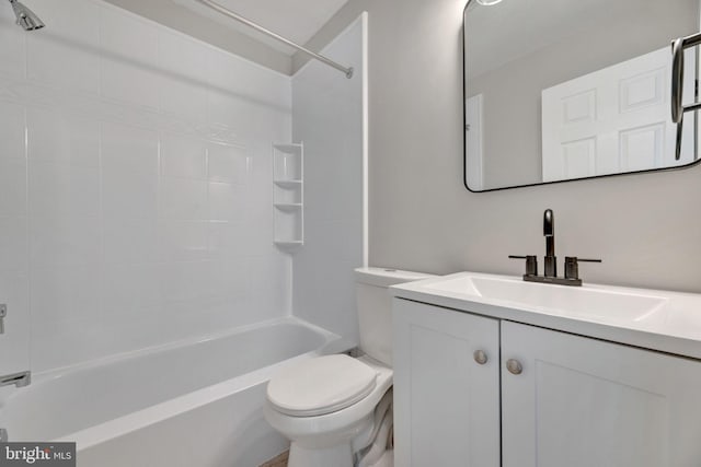 full bathroom featuring vanity, shower / bath combination, and toilet