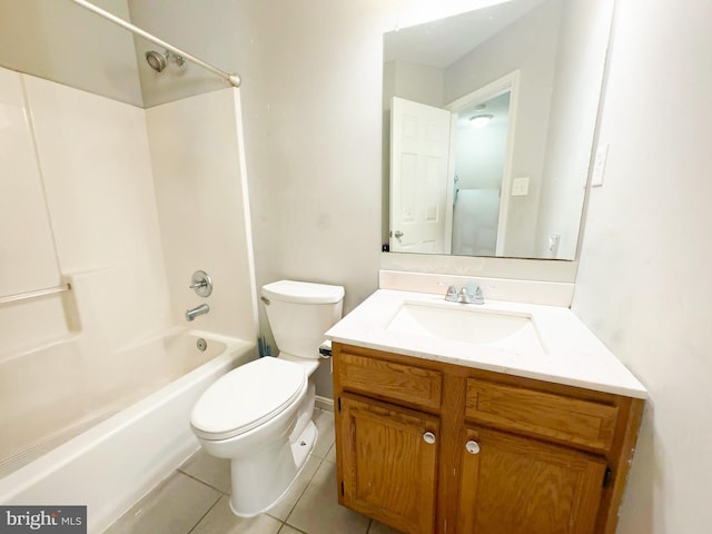 full bathroom with vanity, bathtub / shower combination, toilet, and tile patterned flooring