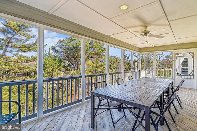 sunroom / solarium featuring ceiling fan and a healthy amount of sunlight