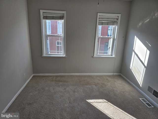 carpeted spare room featuring a wealth of natural light