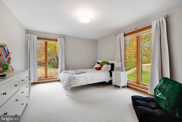 carpeted bedroom featuring multiple windows