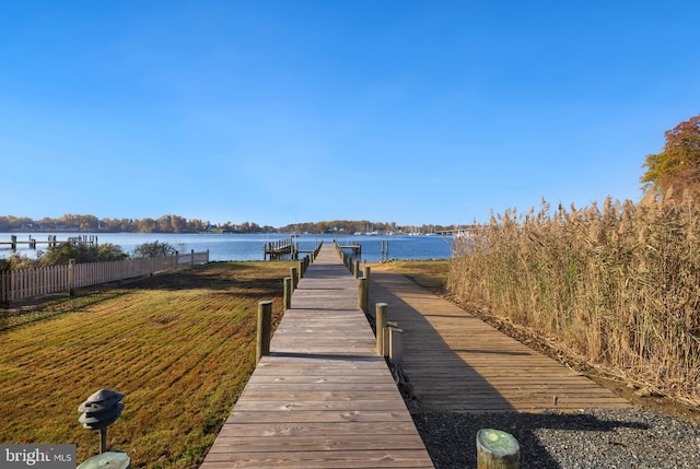 view of dock featuring a water view