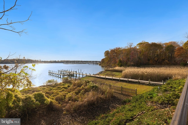 view of dock featuring a water view