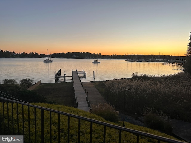 view of dock featuring a water view