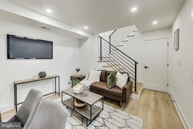 living room with light wood-type flooring