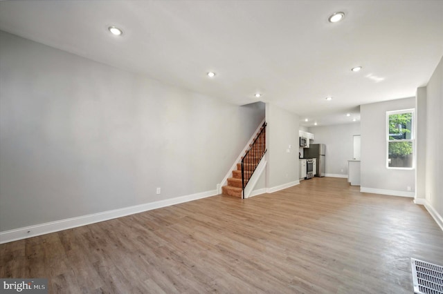 unfurnished living room featuring light hardwood / wood-style floors