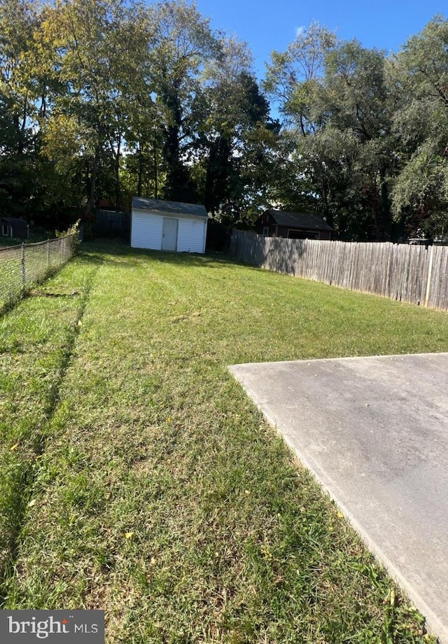 view of yard featuring a shed