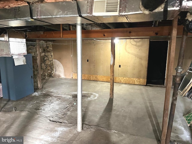 basement with heating unit