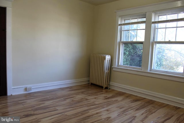 empty room with light wood-type flooring, radiator heating unit, and a wealth of natural light