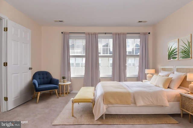 carpeted bedroom featuring multiple windows