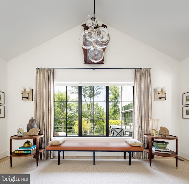 living area with high vaulted ceiling and a healthy amount of sunlight