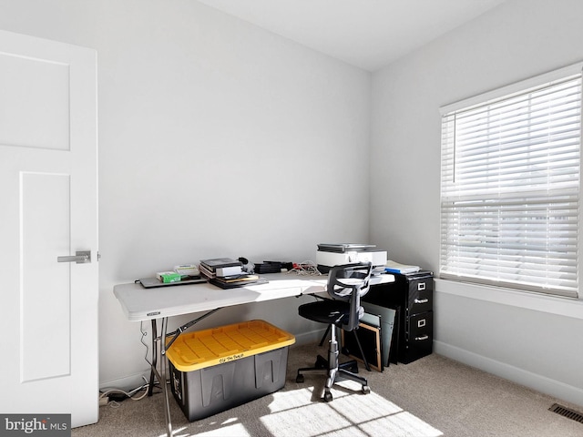 carpeted home office featuring a wealth of natural light