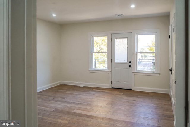 doorway with light hardwood / wood-style flooring and a wealth of natural light