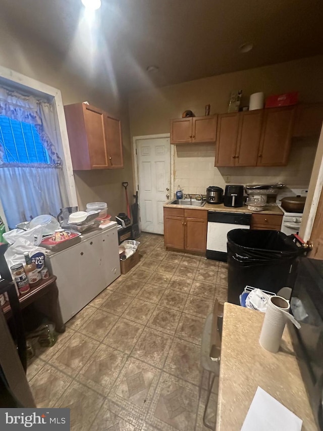 kitchen featuring white dishwasher and sink